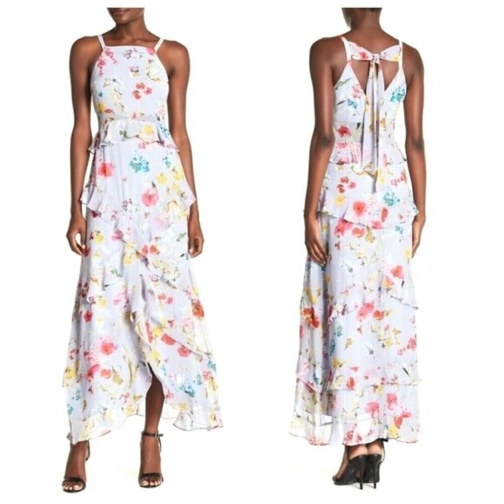 Rachel Rachel Roy Chic Flora Ruffled Bow Back Maxi Dress Size 4